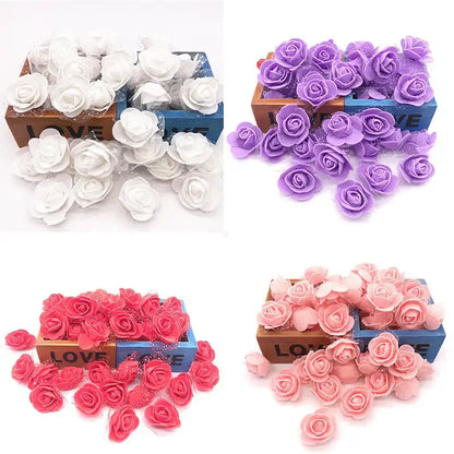 Assorted white & pink handmade foam rose flower heads wedding decor