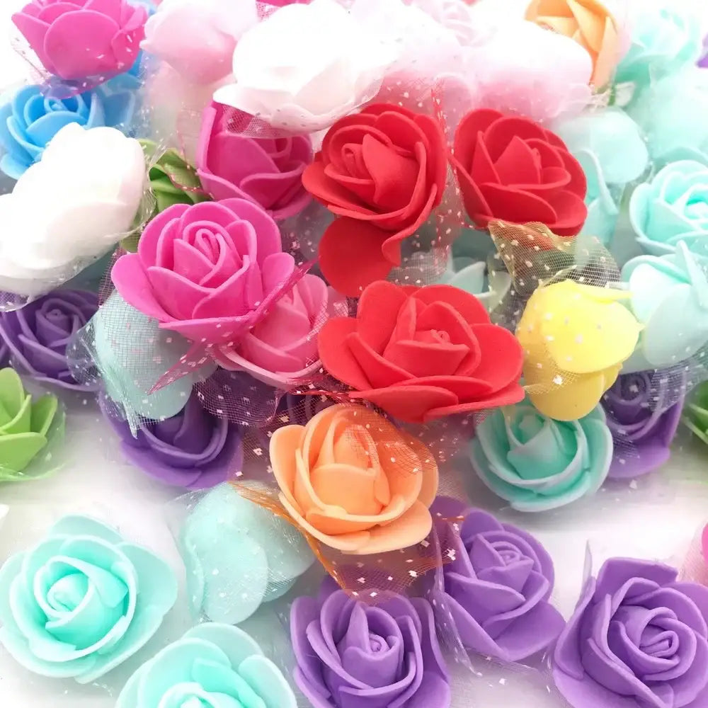 Assorted white & pink handmade foam rose flower heads wedding decor