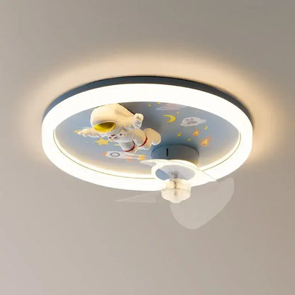 Astronaut blue & yellow ceiling fan light bedroom space fixture