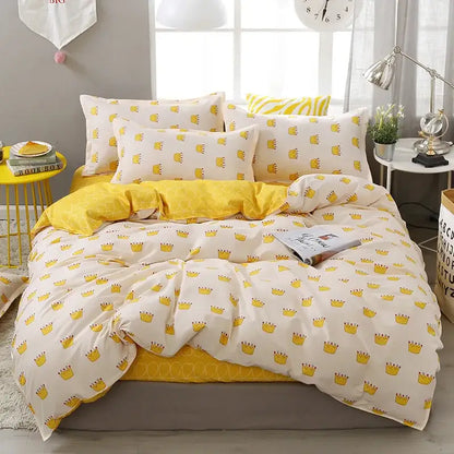 Astronaut cartoon lattice floral bedding set green & white bedroom