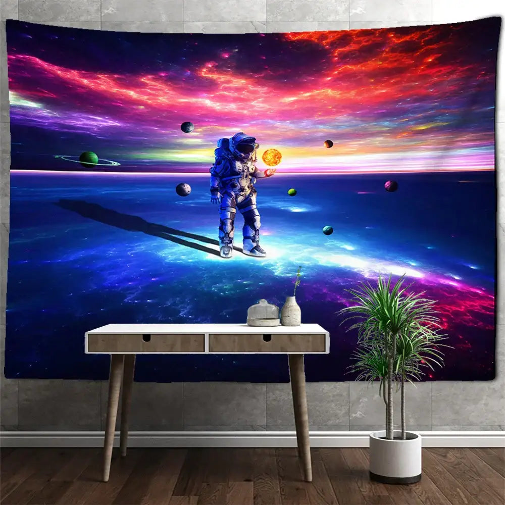 Astronaut moon tapestry wall hanging for living room decor