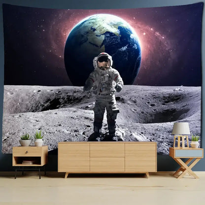 Astronaut moon tapestry wall hanging for living room decor