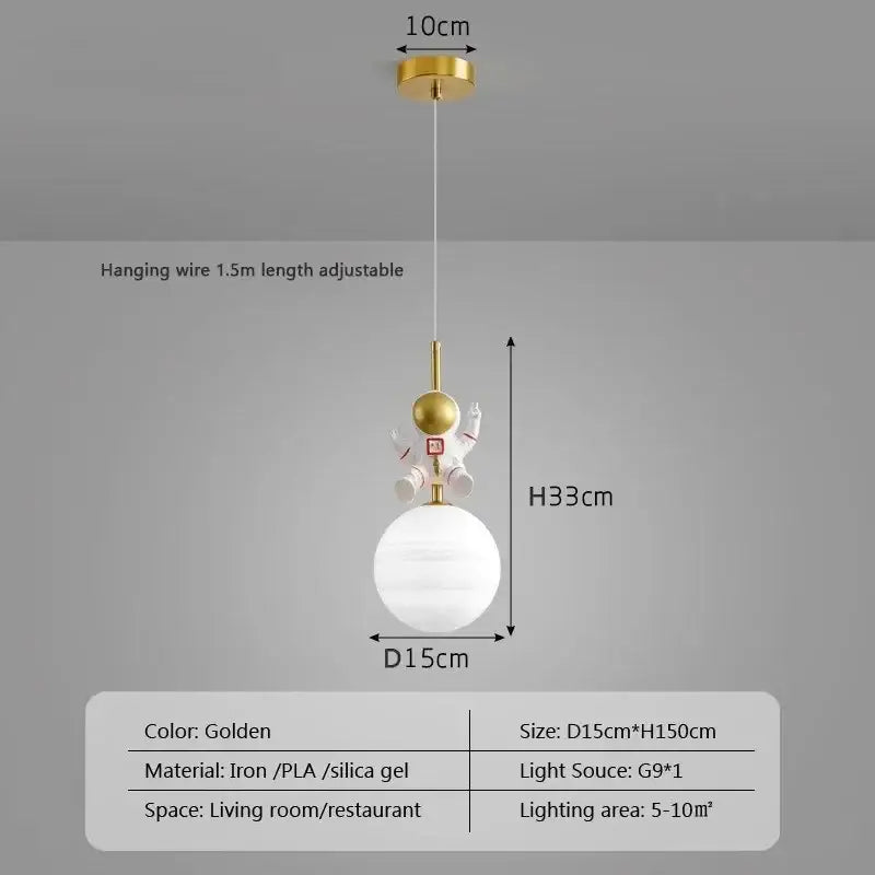 Astronaut moon white and gold led pendant light bedroom