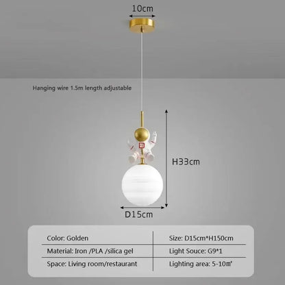 Astronaut moon white and gold led pendant light bedroom
