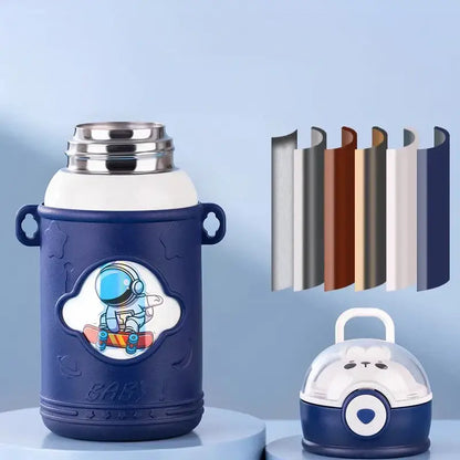 Astronaut white & navy blue stainless steel thermos bottle kids room