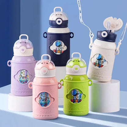 Astronaut white & navy blue stainless steel thermos bottle kids room