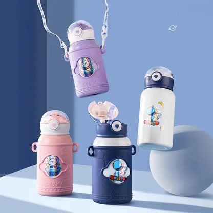 Astronaut white & navy blue stainless steel thermos bottle kids room
