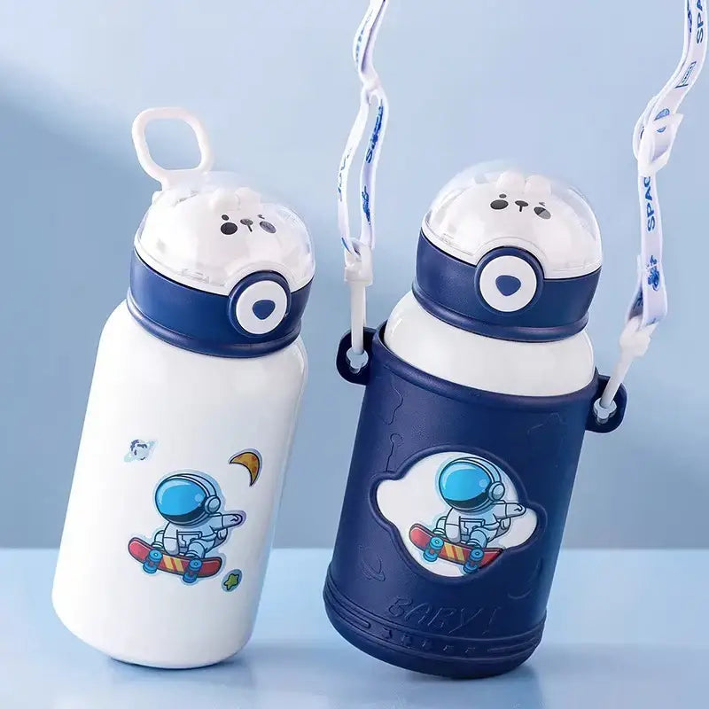 Astronaut white & navy blue stainless steel thermos bottle kids room