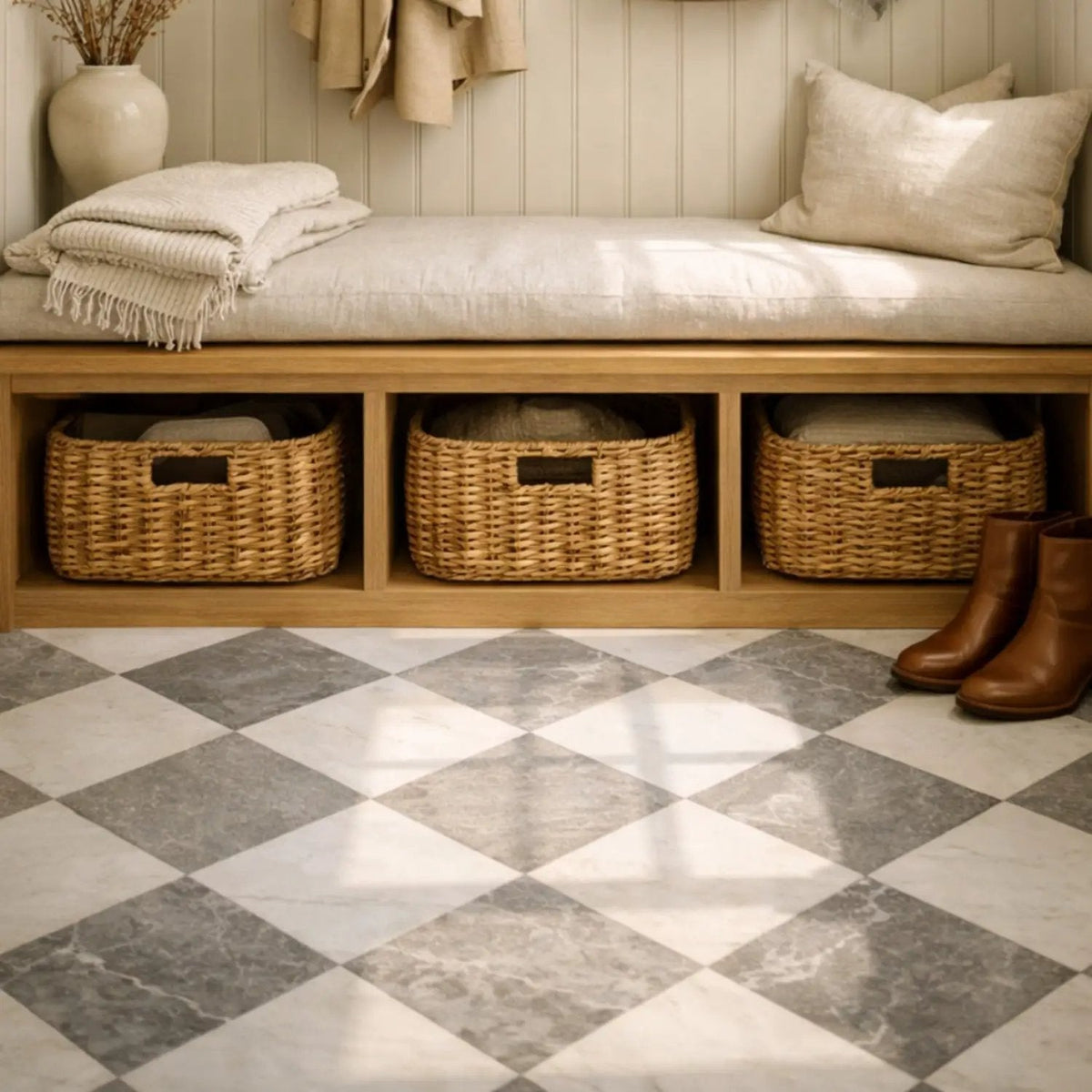 Athens Grey Light, Thassos Extra Honed Checkerboard Pattern Marble Tiles 12x12