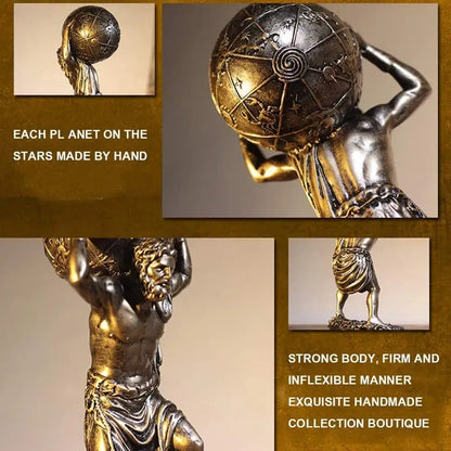 Atlas resin statue bronze greek titan celestial globe living room decor