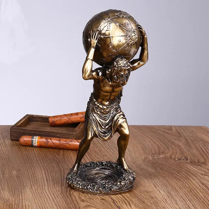 Atlas resin statue bronze greek titan celestial globe living room decor