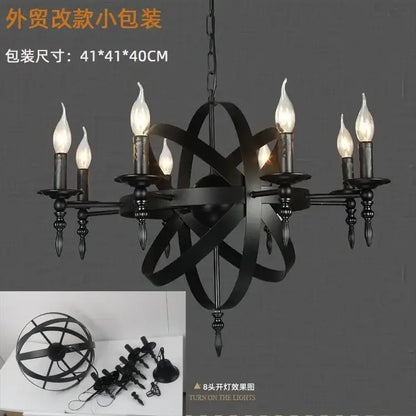 Atomic black iron pendant light living room eight bulb chandelier