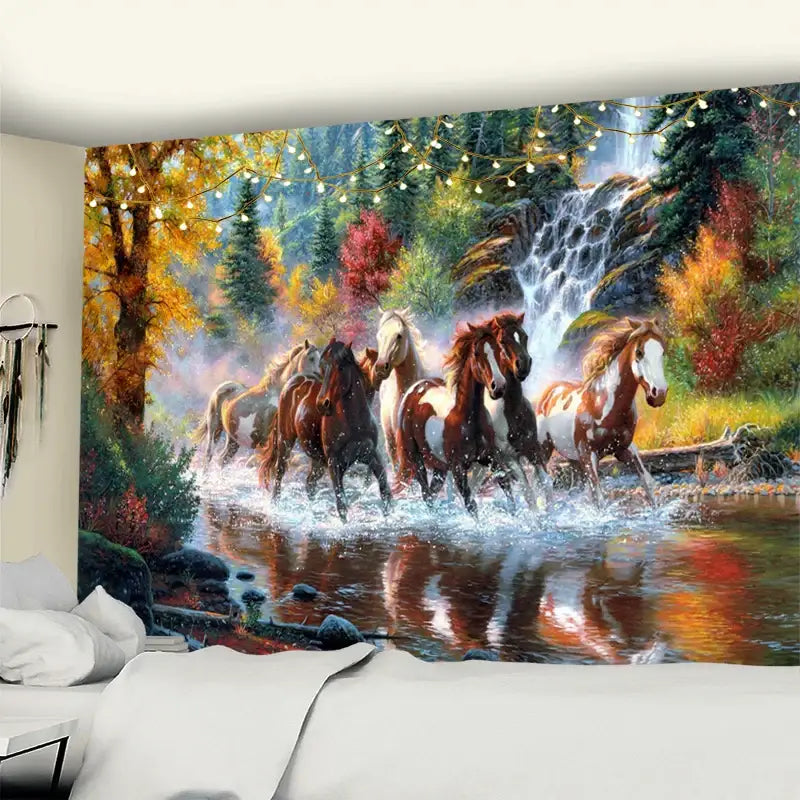 Autumn nature galloping horse tapestry wall hanging living room decor