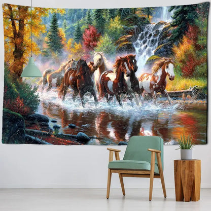 Autumn nature galloping horse tapestry wall hanging living room decor