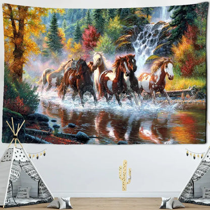 Autumn nature galloping horse tapestry wall hanging living room decor