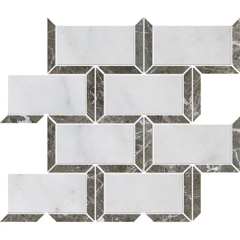 Calacatta T, Pebble Grey Polished Cascade Marble Mosaics 9 5/8x11 13/16