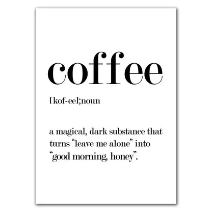 Awakened aromas canvas print black & white kitchen coffee wall art