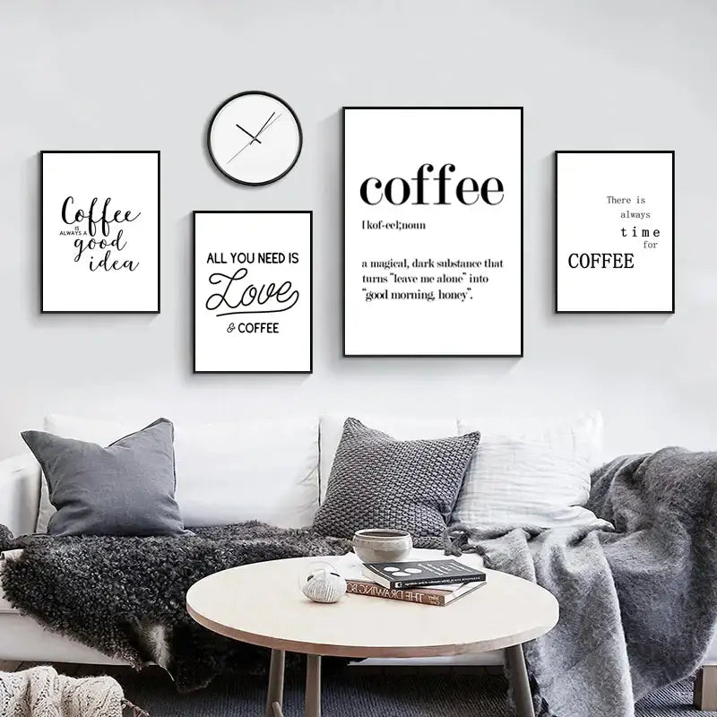Awakened aromas canvas print black & white kitchen coffee wall art