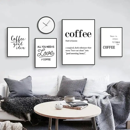 Awakened aromas canvas print black & white kitchen coffee wall art