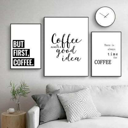Awakened aromas canvas print black & white kitchen coffee wall art