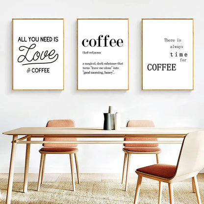 Awakened aromas canvas print black & white kitchen coffee wall art
