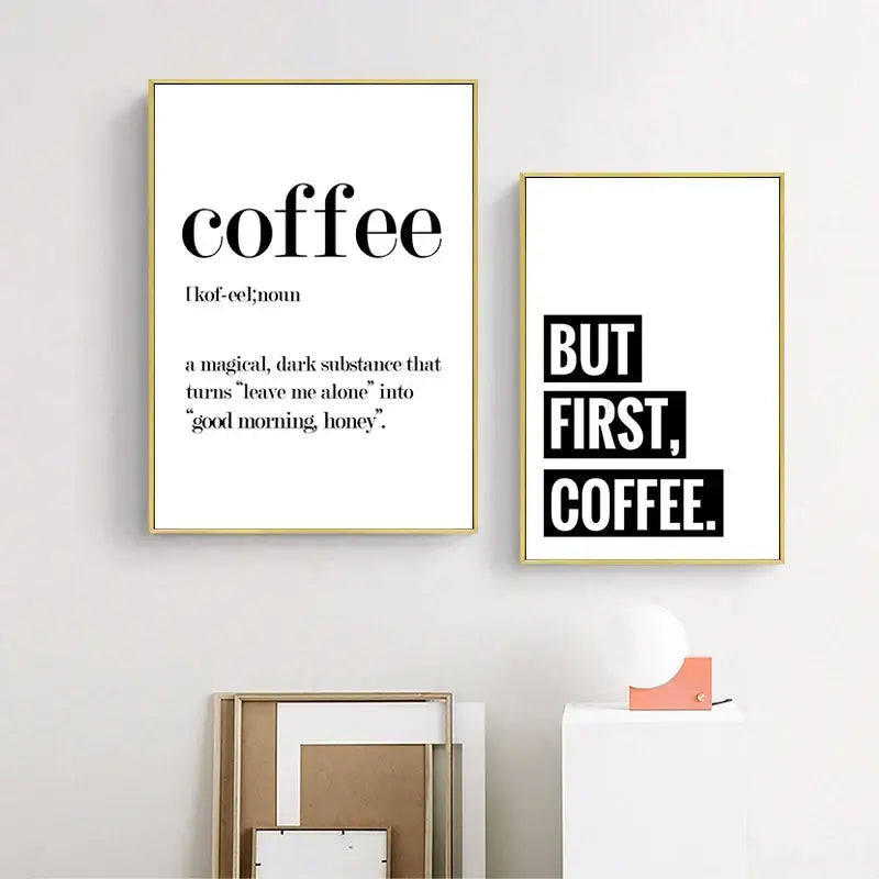 Awakened aromas canvas print black & white kitchen coffee wall art
