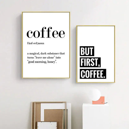 Awakened aromas canvas print black & white kitchen coffee wall art