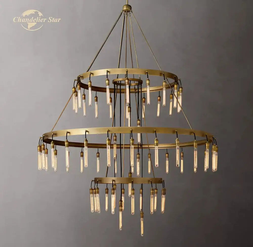 Axis black brass led round chandelier living room glass tube light