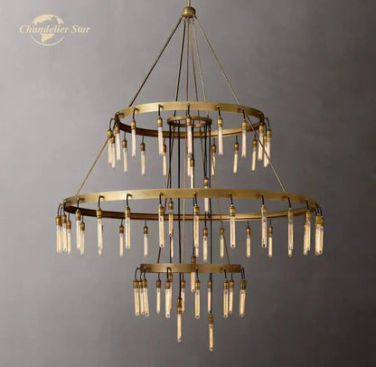 Axis black brass led round chandelier living room glass tube light