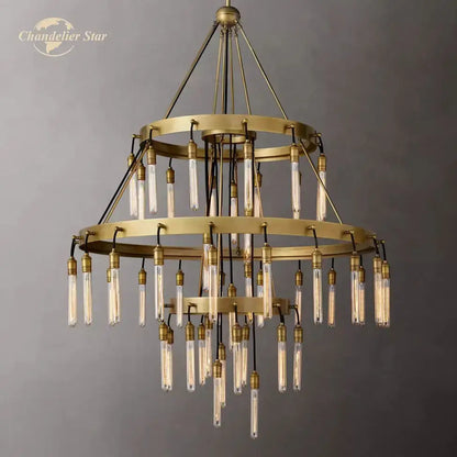 Axis black brass led round chandelier living room glass tube light