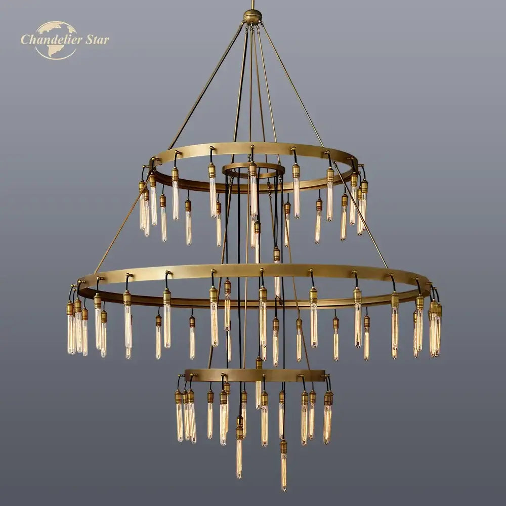 Axis black brass led round chandelier living room glass tube light
