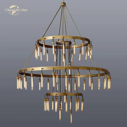 Axis black brass led round chandelier living room glass tube light