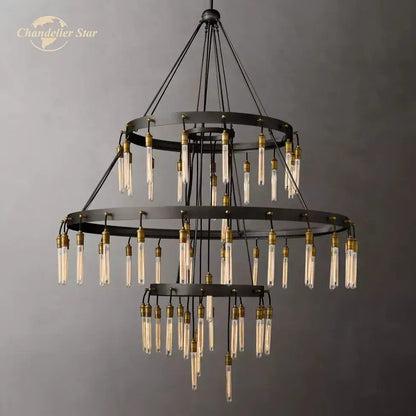 Axis black brass led round chandelier living room glass tube light