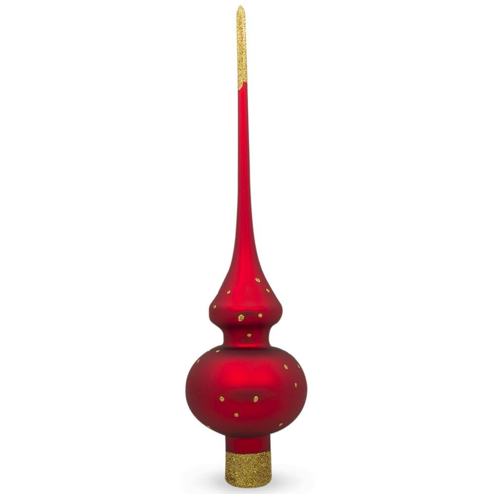 Snow Covered Winter Village Red Glass Christmas Tree Topper 11 Inches