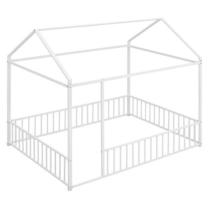 Metal Bed House Bed Frame With Fence