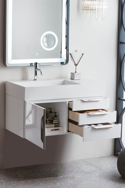 James Martin Columbia 36" Floating Single Bathroom Vanity, Glossy White