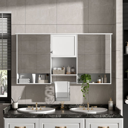 Wall-Mount 3-In-1 Mirror Cabinet With Adjustable Shelf, Soft-Closing Hinges, Rectangular Design - White