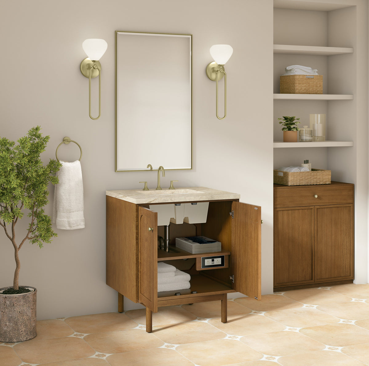 James Martin Laurent 30" Dual Mount Single Bathroom Vanity, Honey Oak