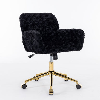 Office Chair, Artificial Rabbit Hair Home Office Chair With Metal Base, Adjustable Desk Chair Swivel Office Chair, Vanity Chair
