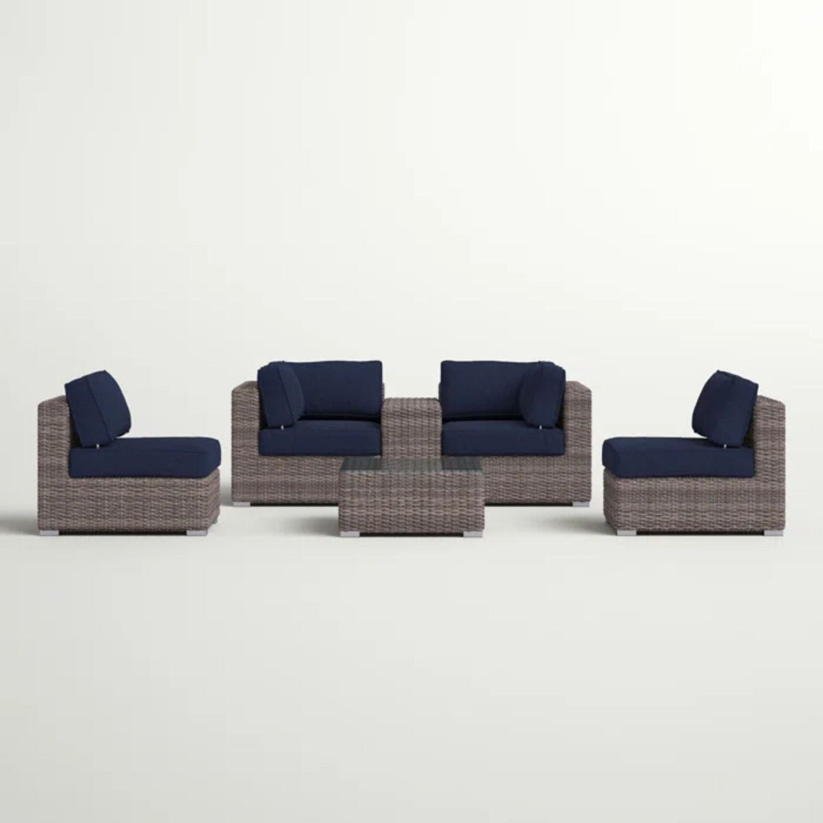 Wicker Seating Group Set With Table And Cushions
