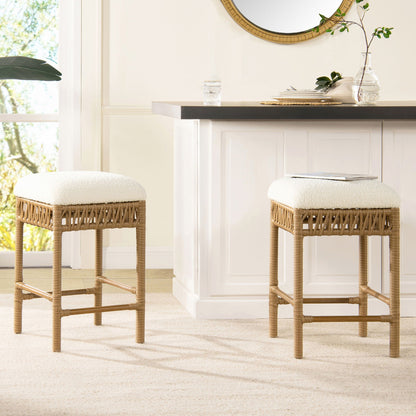 Lucia - Backless Upholstered Counter Stool With Frame - Ivory White