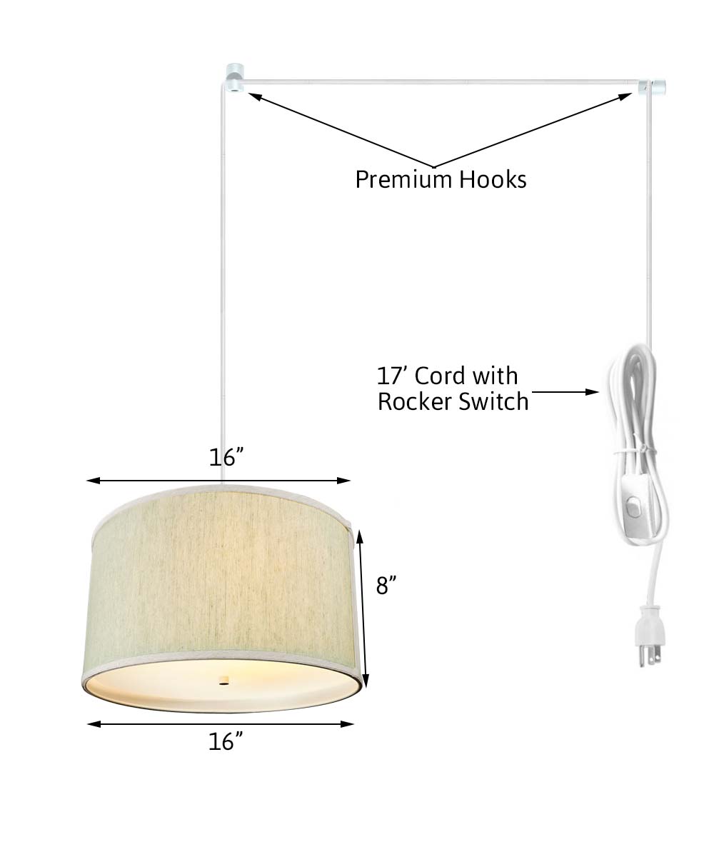16"W 2 Light Swag Plug-In Pendant Textured Oatmeal with Diffuser White Cord