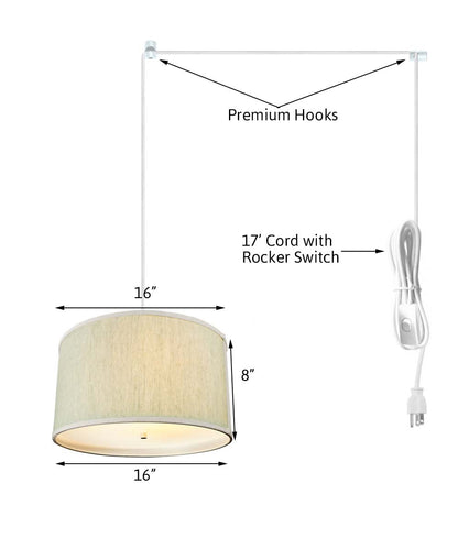 16"W 2 Light Swag Plug-In Pendant Textured Oatmeal with Diffuser White Cord