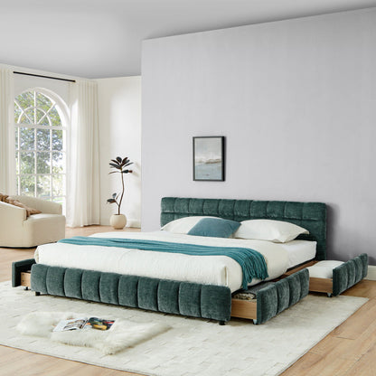 Modern Platform Bed Frame With Thick Fabric