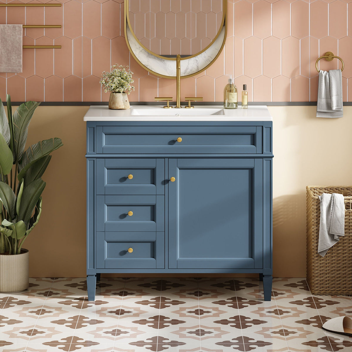 Bathroom Vanity With Top Sink, 2 Drawers And Tip Out Drawer