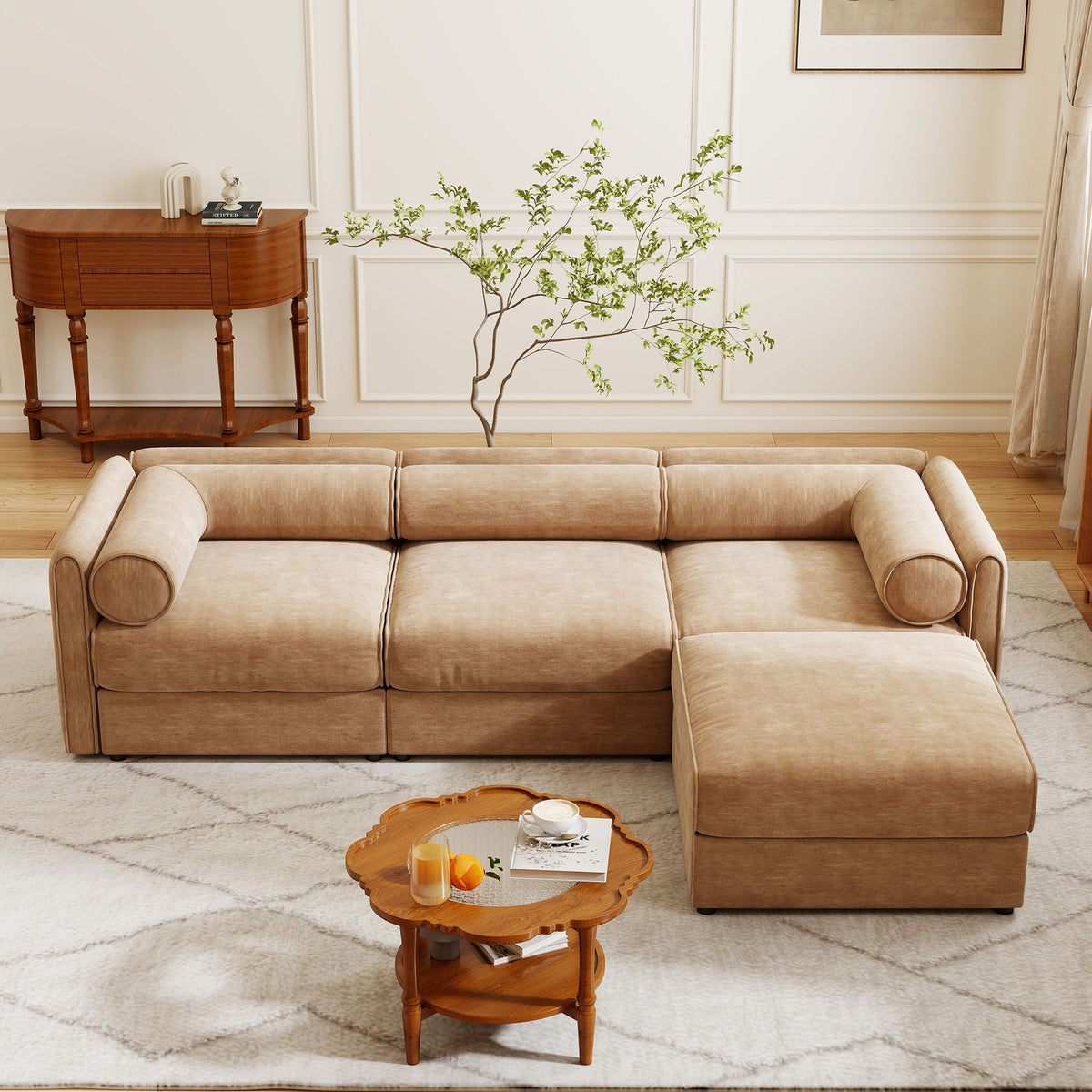 Contemporary Elegant Sofa With Storage And Ottoman