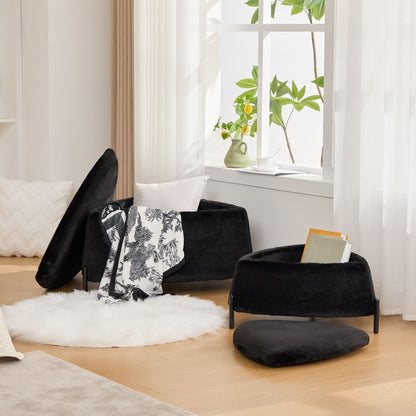 Upholstered Storage Ottoman Set With Reversible Lid