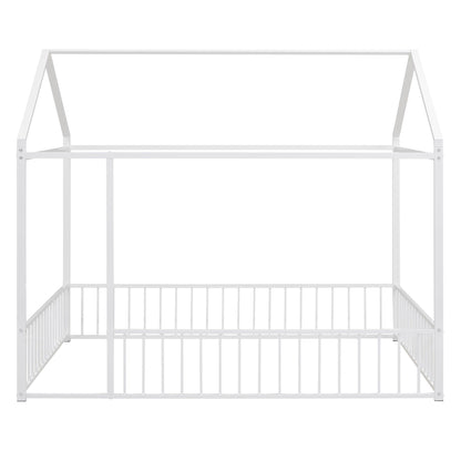 Metal Bed House Bed Frame With Fence