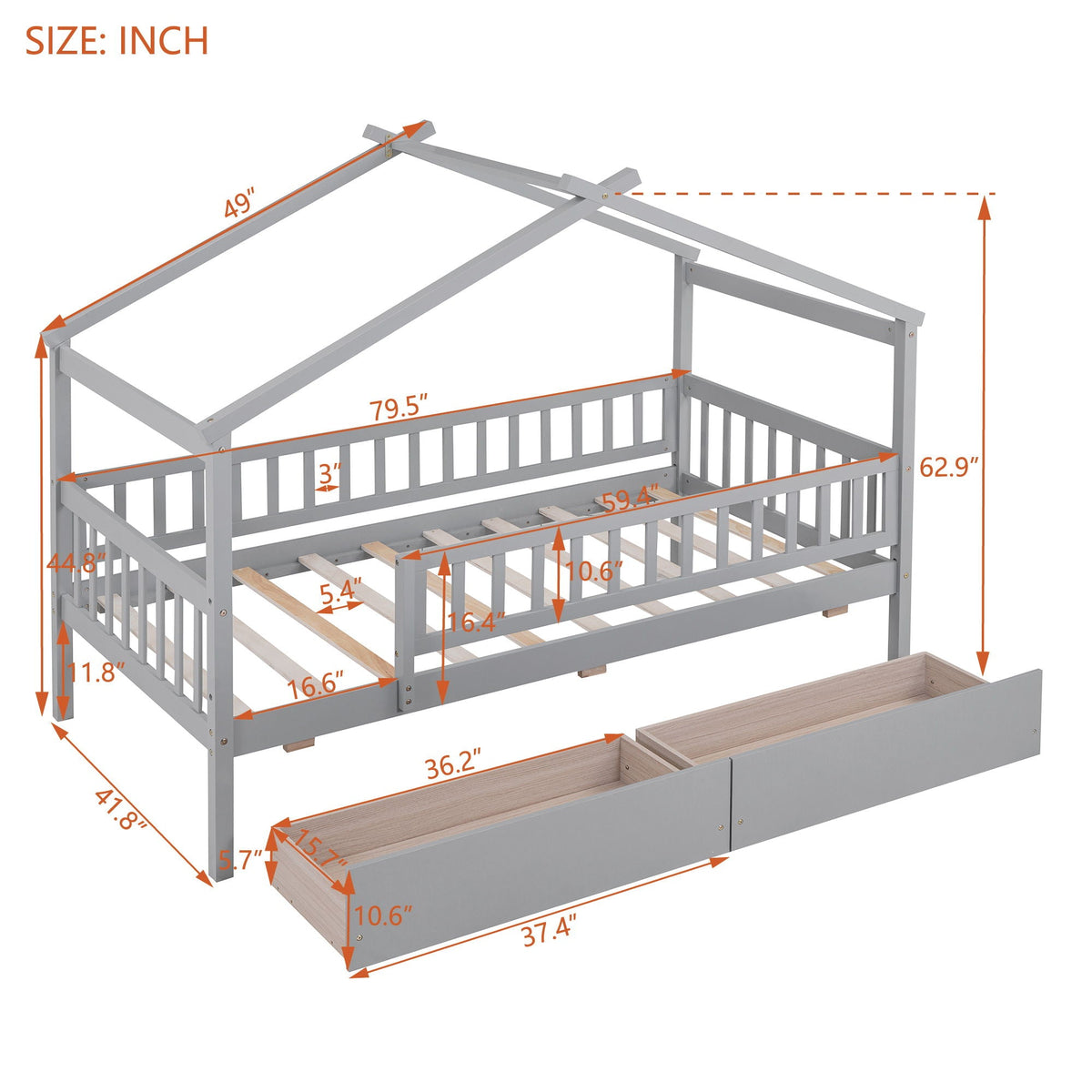 House Bed With 2 Drawers