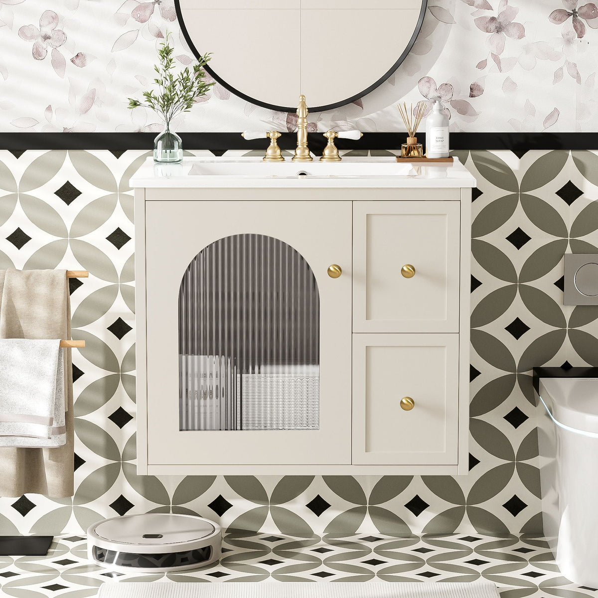 Wall-Mounted Bathroom Vanity Set With Sink, 2 Drawers And Soft-Close Door